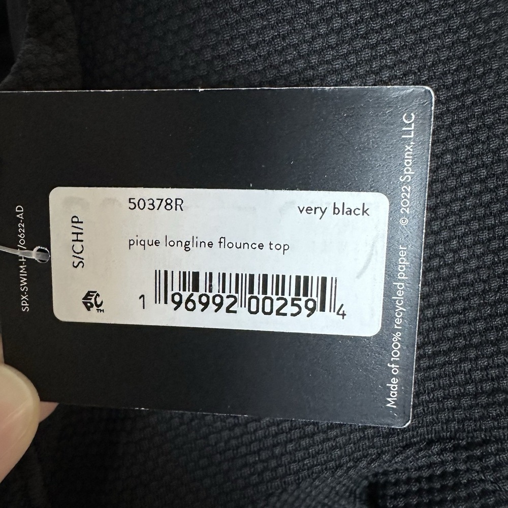 NEW Spanx Swim pique longline flounce swim top Crop Tankini Black Size SMALL - Picture 9 of 11